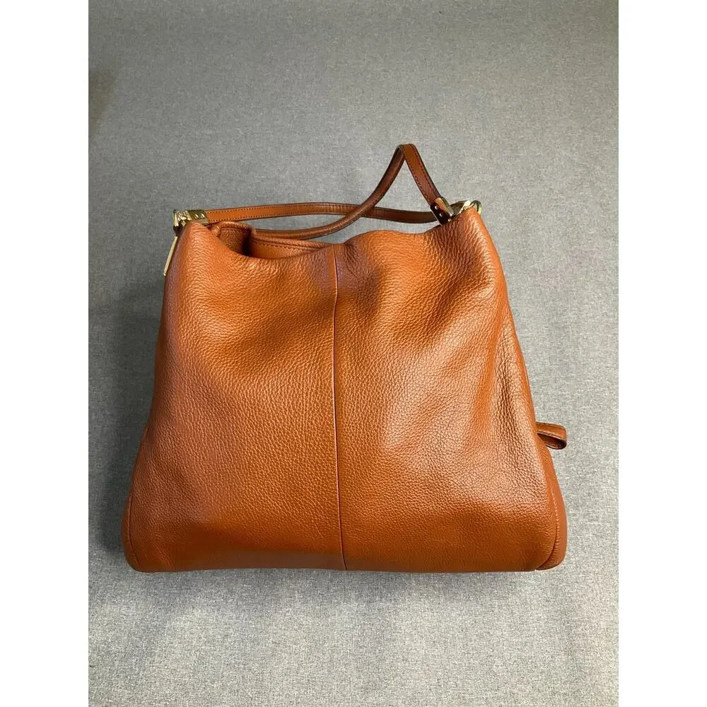 Coach Madison Phoebe Leather Shoulder Bag Pebbled Brown 3 Compartments